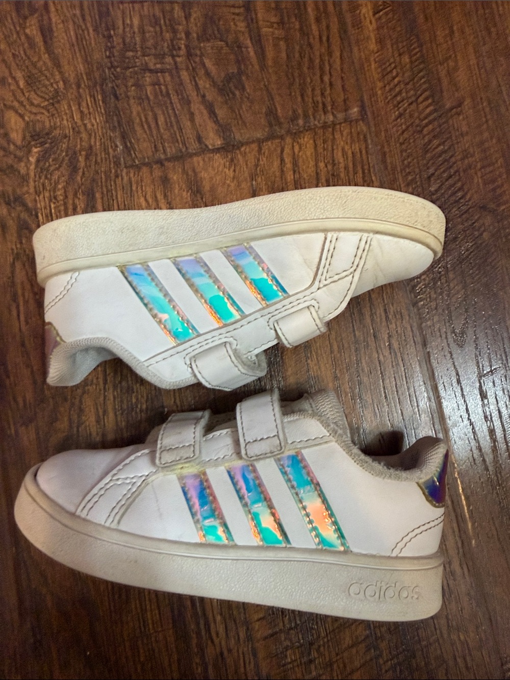 adidas Kids White Sneakers with Iridescent Stripes
